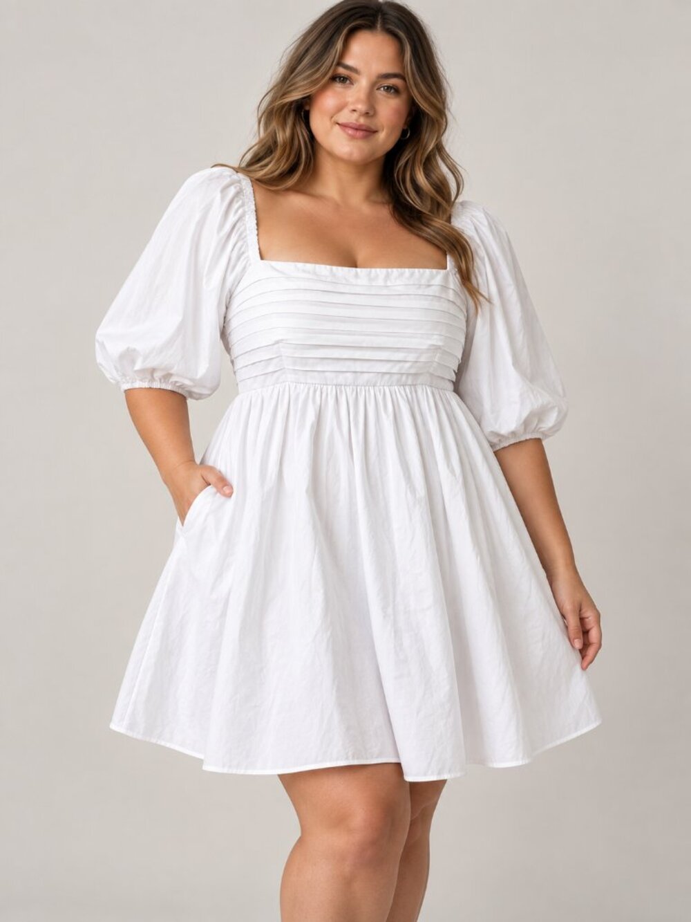 Abercrombie Emerson Dress XXL White Puff Sleeve Mini Square Neck